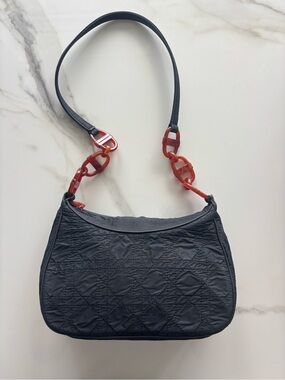 Vintage Dior cannage ipanema nylon shoulder bag with tortoiseshell strap details